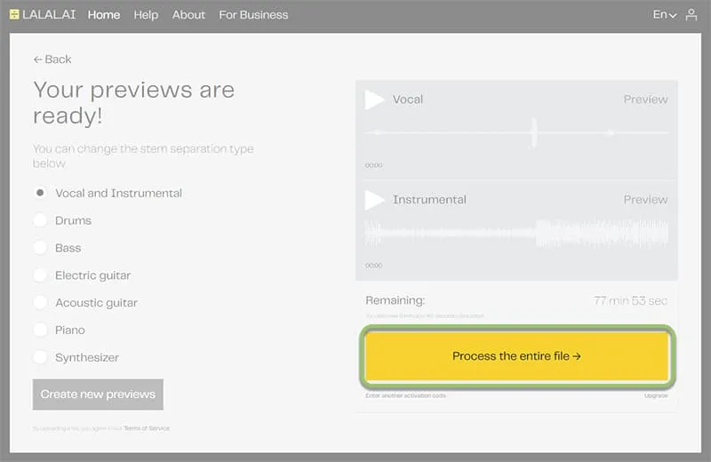 LALAL.AI Process Entire File