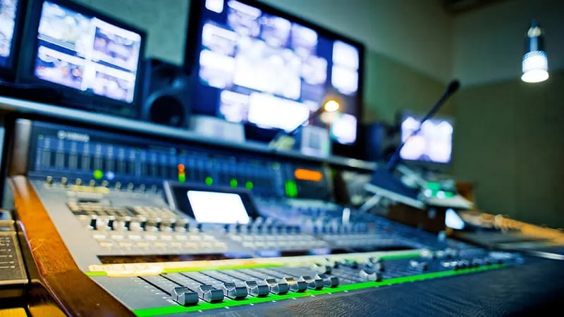 Equipment in audio recording studio.
