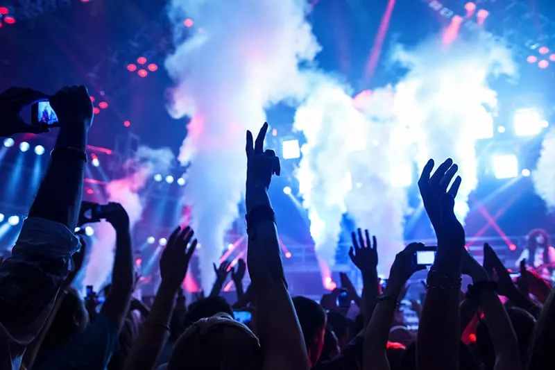 Crowd of people enjoying a DJ show.