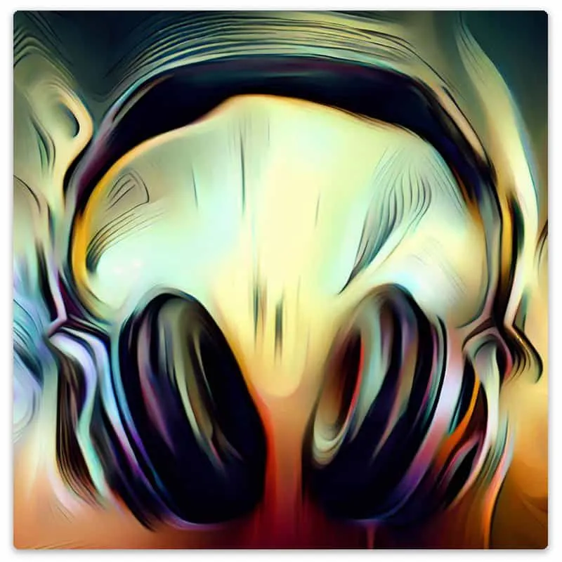 Stylized image of a pair of headphones with a distortion effect.