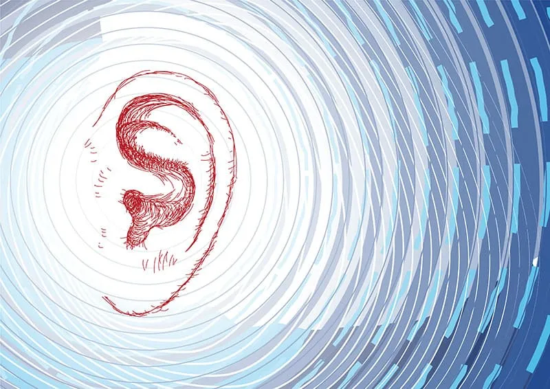 Illustration of an ear and hearing.