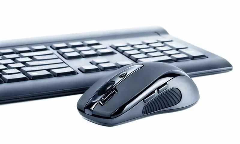 Photo of a wireless keyboard and mouse.
