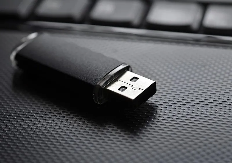 Close-up photo of a USB flash drive.