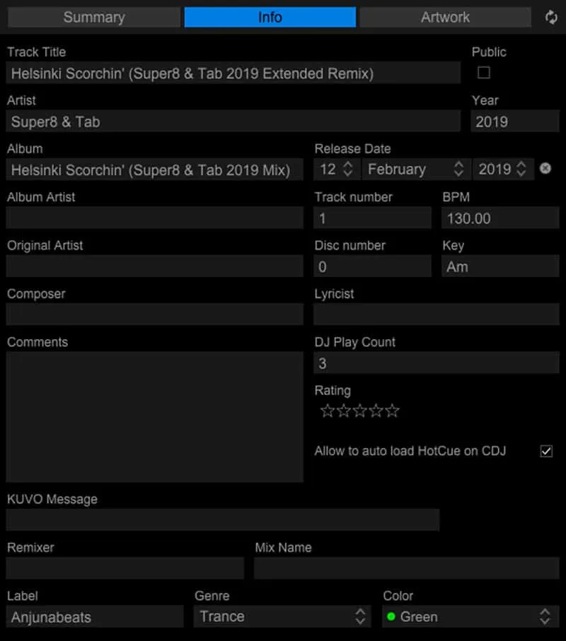 A screenshot of the information in an ID3 tag.