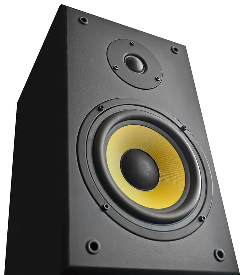 Photo of a single studio monitor.