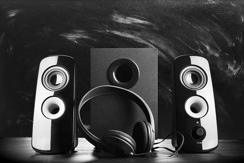 Picture of computer speakers.