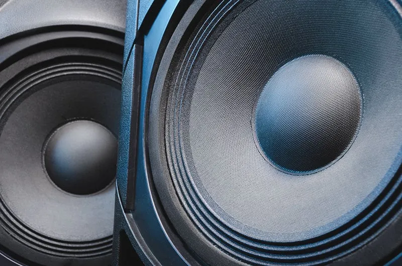Close-up photo of two speakers.