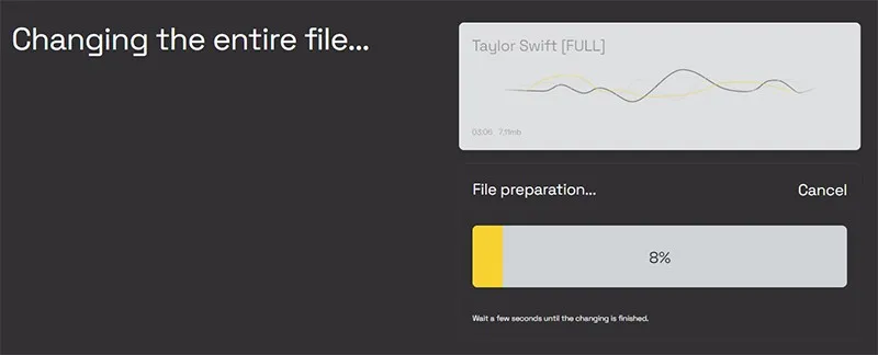 LALAL.AI Voice Changer Step 5 Processing.