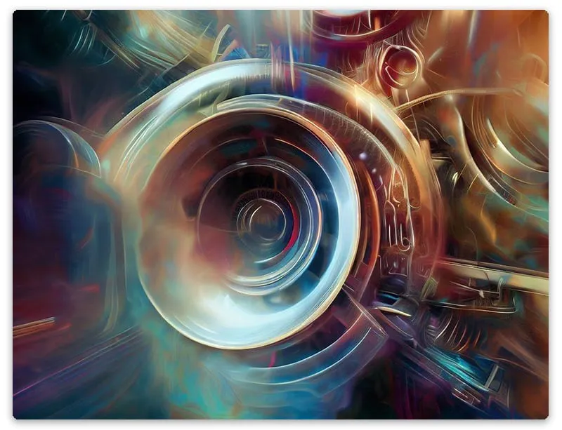 Stylized image of a speaker cone.